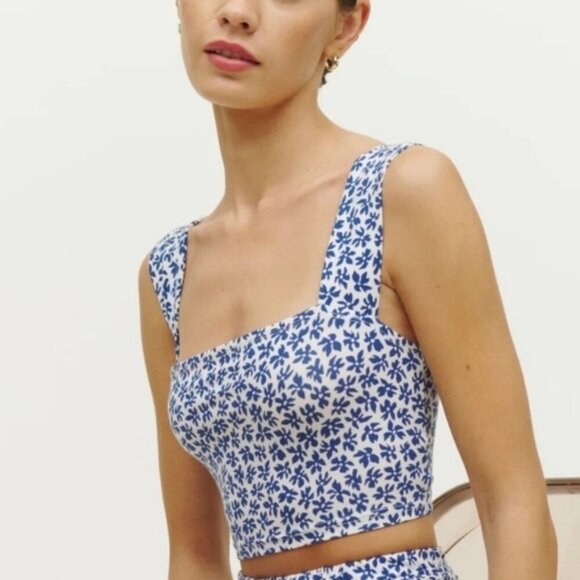 NWOT Reformation Rika Blue Floral Bombay Knit Top Women's Size L - Picture 13 of 14